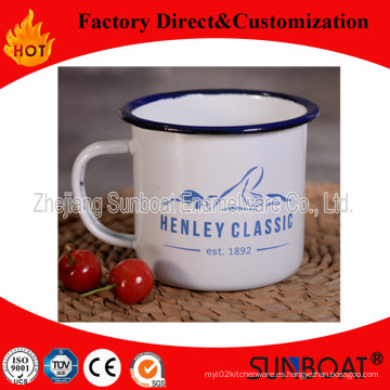 Sunboat Blue Rim Good Rim Customized Enamel Mugs Esmalte Metal Cup Vajilla